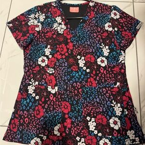 Floral Print Women's Scrub Top